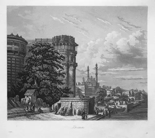 Benares - Varanasi Indien India Benares Ansicht view Stahlstich steel engraving antique print
