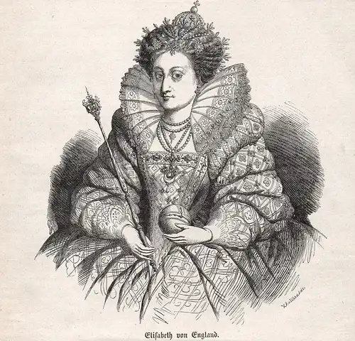Elisabeth von England - Elisabeth I. Königin queen England Großbritannien Portrait Holzschnitt woodcut