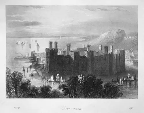 Carvarnon - Carnarvon Wales Großbritannien Great Britain Ansicht view Stahlstich steel engraving antique print