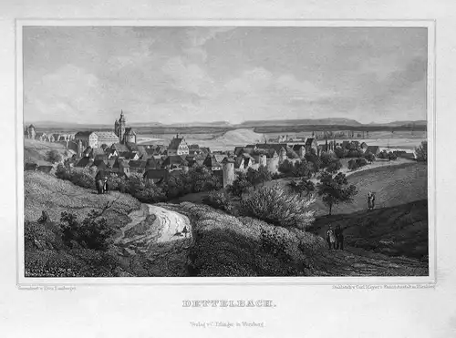 Dettelbach - Dettelbach Bayern Unterfranken Ansicht view Stahlstich steel engraving antique print Bamberger