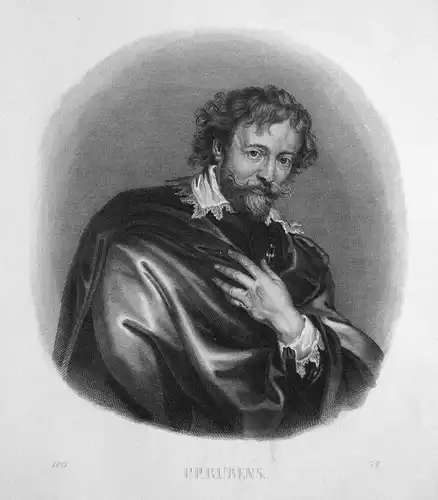 P. P. Rubens - Peter Paul Rubens Maler painter Portrait Stahlstich steel engraving antique print
