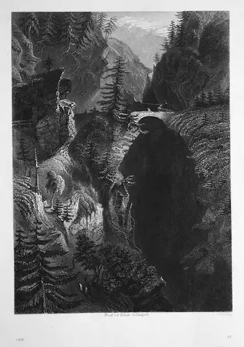 Viamala Zillis-Reischen Schweiz Svizzera Suisse Schlucht Ansicht view Stahlstich steel engraving antique print