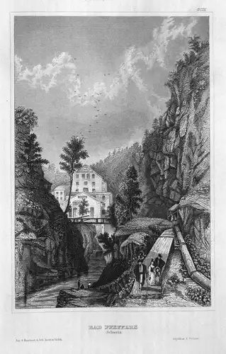 Bad Pfeffers (Schweiz) - Bad Pfäfers Schweiz Svizzera Suisse Ansicht view Stahlstich steel engraving antique p