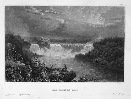 Der Niagara-Fall - Niagarafälle Wasserfall waterfall Amerika America Ansicht view Stahlstich steel engraving a