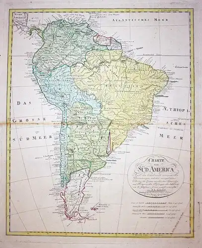 Charte von Südamerika - South America Brazil Argentina Chile Peru Karte map