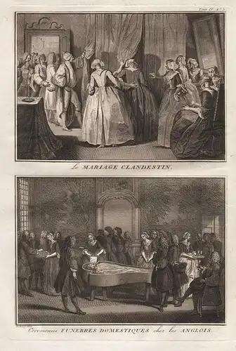 Le Mariage Clandestin / Ceremonies Funebres Domestiques chez les Anglois - Hochzeit wedding Beerdigung funeral