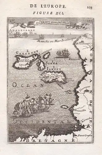 Is. de Jersey et de Garnesey - Guernsey Jersey island Channel Islands map Karte carte