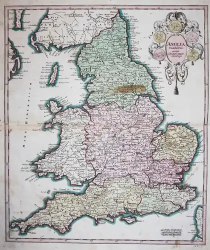 Anglia. - England Wales Great Britain map Karte