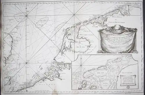 Carte Reduite des Costes de Flandre et de Hollande - Holland Vlaanderen Netherlands coast sea chart map Karte