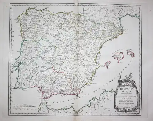Hispania Antiqua in tre praecipuas partes Tarraconensem, Lusitaniam, et Baeticam - Spain Espana Spanien map Ka