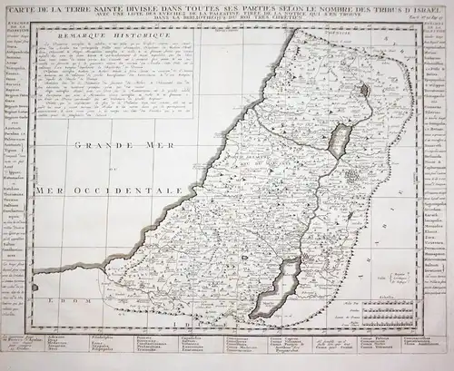 Carte de la Terre Sainte divisée dans toutes ses Partes selon le Nombre des Tribus d'Israel avec une liste des