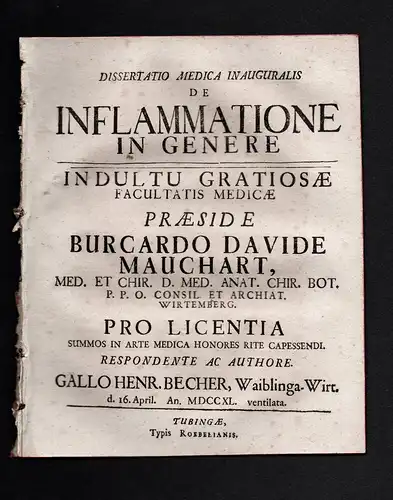 Dissertatio Medica Inauguralis de Inflammatione in genere.