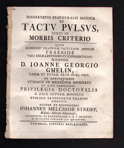 Dissertatio Inauguralis Medica de Tactu Pulsus certo in Morbis Criterio