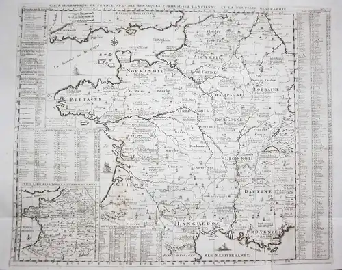 Carte geographique de France, avec des remarques curieuse sur l'Ancienne et la Nouvelle Geographie - France Fr