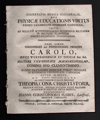 Dissertatio Media Inauguralis qua Physicae Educationis Virtus eximio Salubritatis Specimine Conspicua, factis
