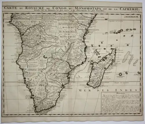 Carte du Royaume de Congo, du Monomotapa et de la Cafrerie, Dressée sur les Memoires les plus exacts & les obs