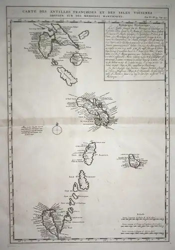 Carte des Antilles Francoises et des Isles Voisines. - French West Indies Martinique Guadeloupe Grenada Barbad