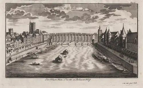 Die Wechsel Brücke - Paris Pont au Change Seine gravure Ansicht view