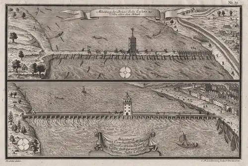 Abbildung der Brücke Julii Caesaris zu Cölln über den Rhein. - Köln Römerbrücke Rheinbrücke Rhein Römer Nordrh