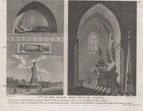 IIde. Vue des Divers Monumens du Valois... - Valois Oise monuments Crepy Villers-Cotterots Nanteuil-le-Haudoin