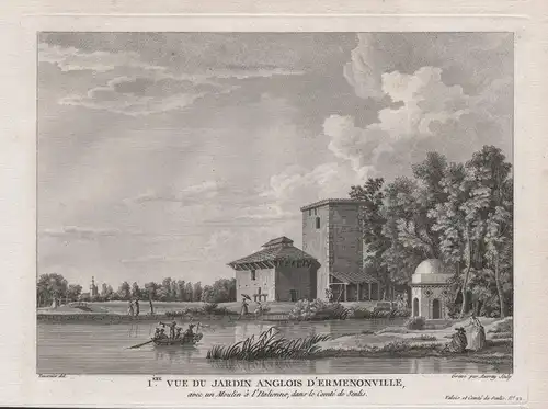 Iere. Vue du Jardin Anglois  d'Ermenonville, avec un Moulin a l'Italienne, dans le Comte de Senlis - Parc Jean