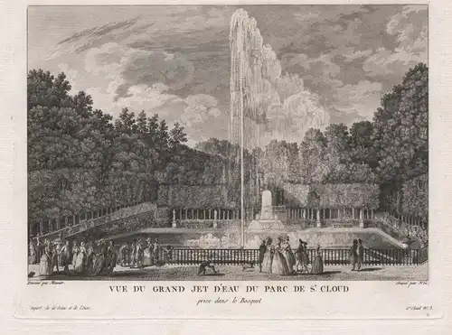 Vue du Grand Jet d'Eau du Parc de St. Cloud, prise dans le Bosquet - Chateau de Saint-Cloud Paris jardin Hauts