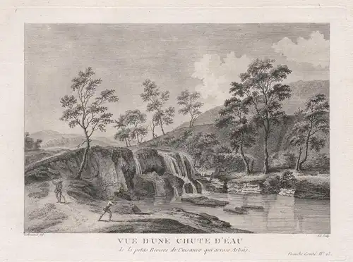 Vue d'une chute d'eau de la petite Riviere de Cuisance qui arrose Arbois. - Croisance riviere Arbois Jura Bour