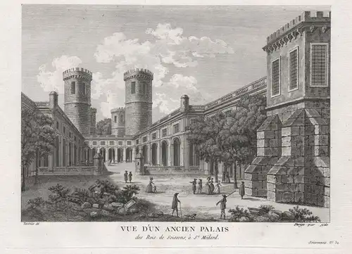 Vue d'une Ancient Palais des Rois de Soissons, a St. Medard - Soissons Abbaye Saint-Medard jardin garden Ansic