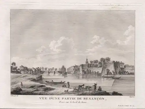 Vue d'une partie de Besancon, Prise sur le bord du Doux. - Besancon Doubs Bourgogne Ansicht view vue