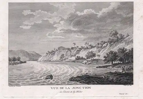 Vue de la Jonction de l'Isere et du Rhône. - Isere Rhone jonction Auvergne riviere Ansicht view vue