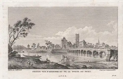 Petite Vue d'Auxerre et de la Porte du Pont. - Auxerre port pont Yonne Bourgogne Ansicht view vue
