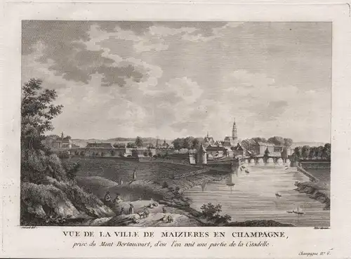 Vue de la Ville de Maiziers en Champagne, prise du Mont Bertaucourt, d'ou l'on voit une partie de la Citadelle