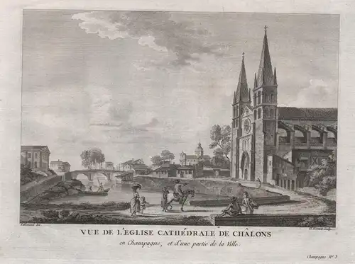 Vue de l'Eglise Cathedrale de Chalons en Champagne, et d'une partie de la Ville. - Chalon-sur-Saone Saone-et-L