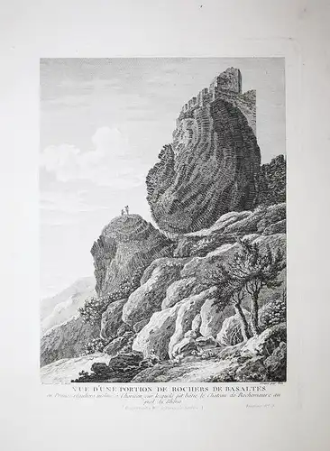 Vue d'une portion de Rochers de basaltes en Primes reguliers incline a l'horison, sur lesquels fut batie le Ch