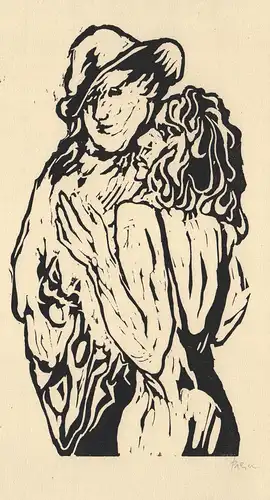 (Mann und Frau) Original-Linolschnitt von Jan Prein zu Guy de Maupassant Pauls Frau