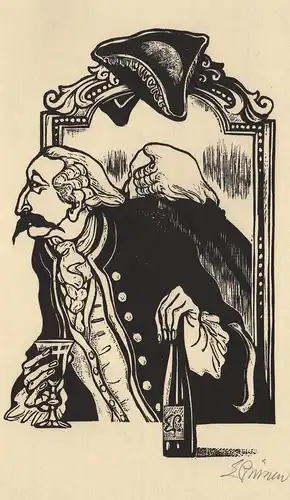 (Baron) Original-Linolschnitt von Eduard Prüssen zu einem Gedicht von Rudolf Helmut Reschke.