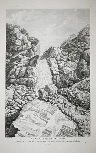 Vue de la Casacade de Maupas, formée par la chute des Eaux des trois Lacs situé au midi des Montagnes de Cesla