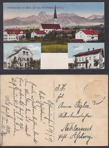 Ostermünchen mit Blick auf den Wendelstein, 1839 m. - Ostermünchen LK Rosenheim Postkarte Ansichtskarte AK