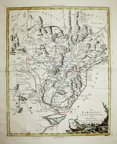 Il Paraguai e parte dei paesi adiacenti. - Paraguay Uruguay Brazil South America Südamerika Karte map