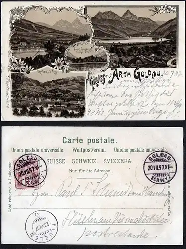 Gruss aus Arth Goldau - Schwyz Schweiz Lithographie Postkarte