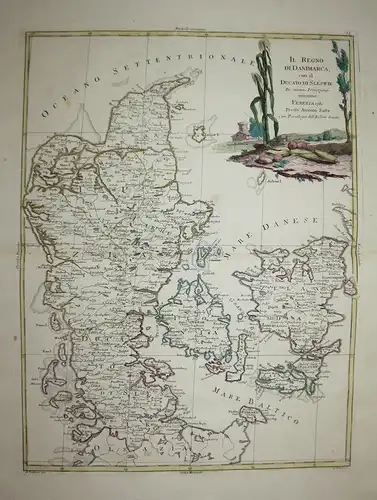 Il Regno di Danimarca, con il Ducato di Sleswik. Di Nuova Projezione. - Denmark Danmark Dänemark Karte map