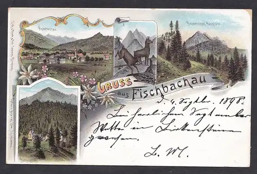 Gruss aus Fischbachau -  Fischbachau LK Miesbach Bayern Postkarte Ansichtskarte AK
