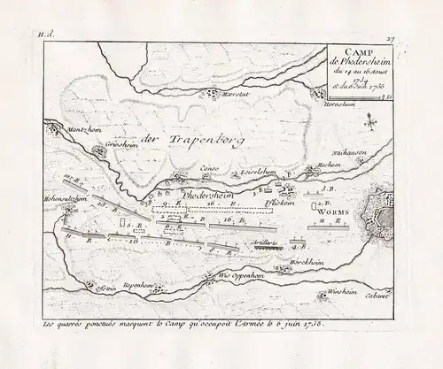 Camp de Phedersheim du 14 au 16 Aoust 1734 et du 6 Juin 1735 - Pfeddersheim Worms Monsheim Kriegsheim