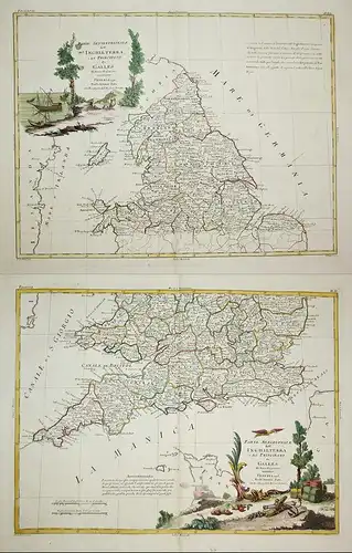 Parte Meridionale dell'Inghilterra, e del Principato de Galles. Di Nuova Projezione / Parte Septentrionale del