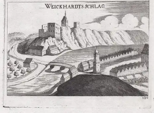 Weickhardts Schlag - Weikertschlag an der Thaya Gesamtansicht Kupferstich antique print