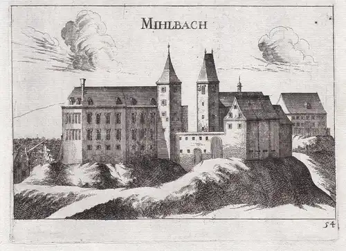 Mihlbach - Schloss Mühlbach Hohenwarth-Mühlbach am Manhartsberg Kupferstich antique print