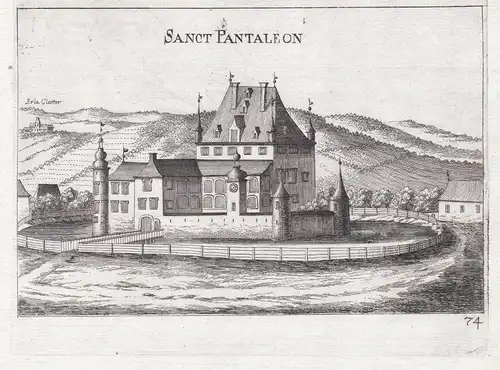 Sanct Pantaleon - St. Pantaleon Ansicht Braunau am Inn Kupferstich antique print