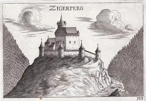 Zigerperg - Burg Ziegersberg Zöbern Neunkirchen Kupferstich antique print