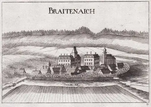 Braitenaich - Breiteneich Schloss Stadt Ansicht Horn Kupferstich antique print