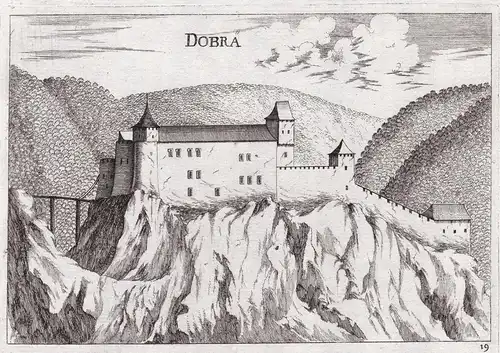 Dobrä - Dobra Krumau am Kamp Burg Krems-Land Kupferstich antique print